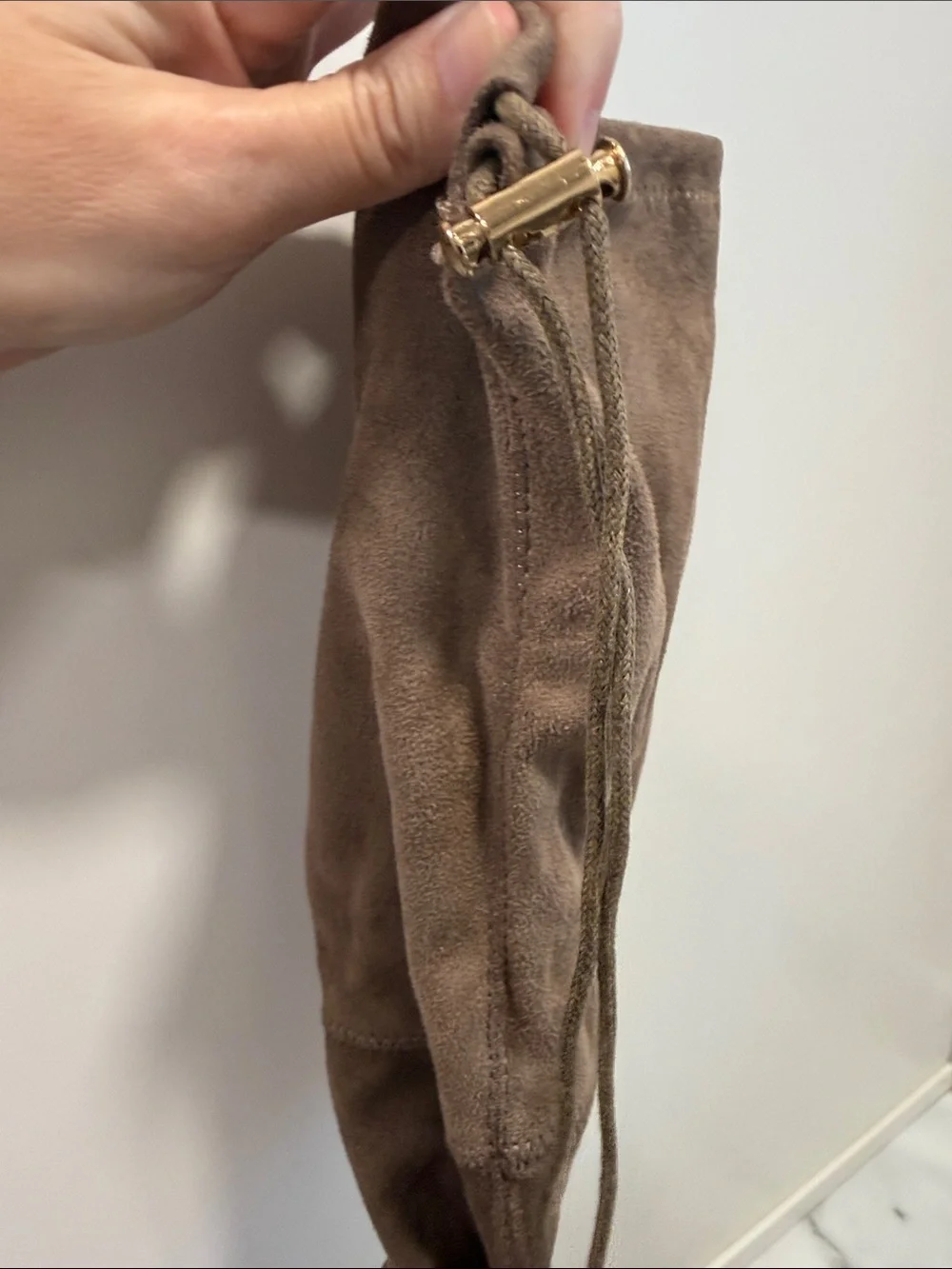 Taupe Over-the-Knee Faux Suede Low Block Heel Tie Back Boots Size 11